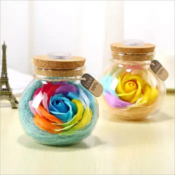 

Mini Creative Craft Decoration Glass Bottle With Flower LED Light Romantic Gift For Girls E657