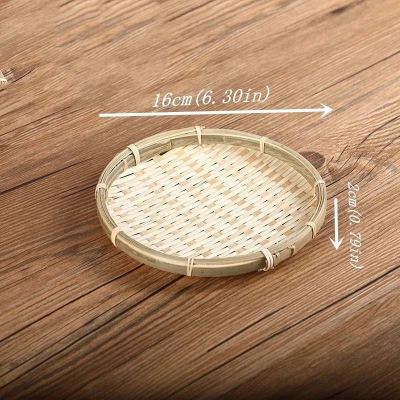 Diameter 16x2 cm Ручная работа бамбуковые плетеные круглые фруктовые тарелки плоское блюдо на стол для закусок хлеб овощи для пикника блюда из ротанга - Цвет: Diameter 16x2 cm
