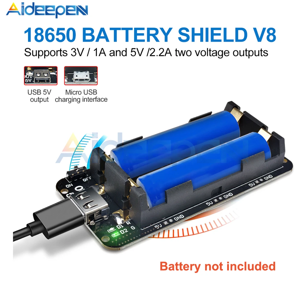 Два литиевых аккумулятора 18650, Защита аккумулятора V8, 5 В/3 А, 3 В/1 А, микро USB внешний аккумулятор, модуль зарядки аккумулятора для Raspberry Pi, Wifi, ESP8266, ESP32