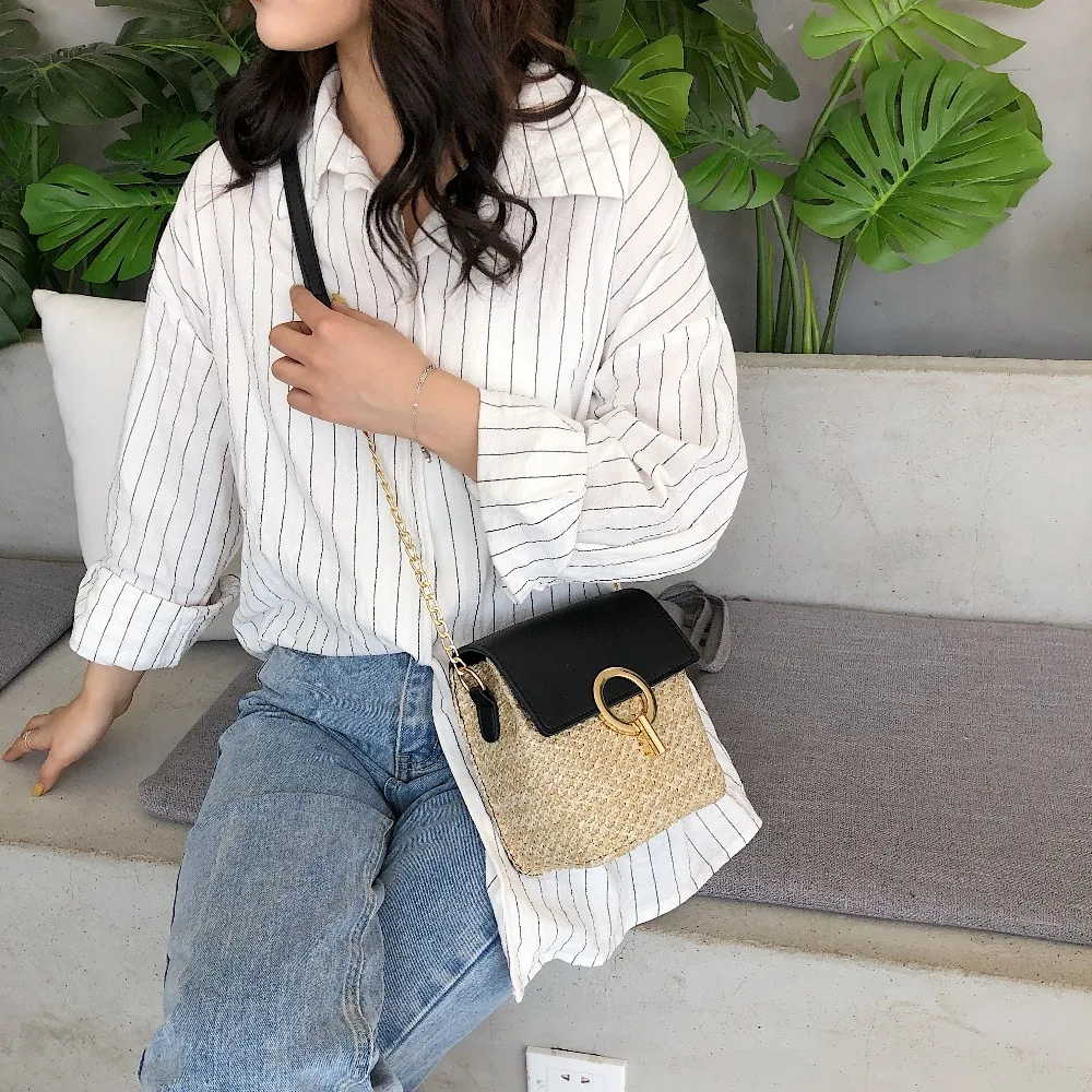 القش دلو حقائب للنساء 2019 الصيف جديد الأزياء Crossbody حقيبة السيدات صغيرة المحافظ و حقائب الإناث السفر حقيبة ساع