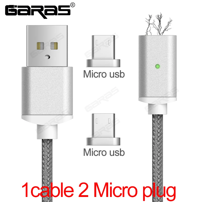 Магнитный кабель GARAS для Iphone/Micro usb type-C, адаптер, 3 в 1, быстрое зарядное устройство, кабели для мобильных телефонов, кабель type-C/Micro USB - Цвет: Gray1cable 2micro