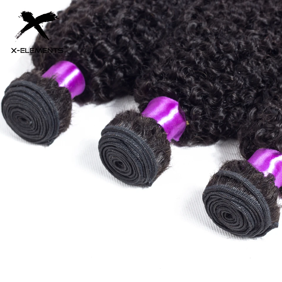 X-Elements Malaysian Kinky Curly Hair 1 3 4 Bundles Deals Natural Color Human Hair Bundles 8-26 inches Non Remy Hair Weave Extensions (2)