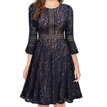 Half Flare Sleeve Solid Full Lace Contrast Big Swing Dress Women Party & Daily A-Line Knee-Length O-Neck Dress Half Flare Sleeve Solid Full Lace Contrast Big Swing Dress Women Party & Daily A-Line Knee-Length O-Neck Dress