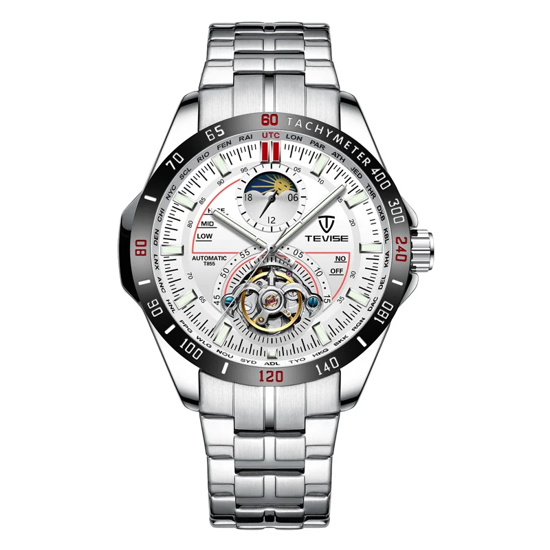 TEVISE механические часы модные роскошные мужские автоматические часы мужские деловые водонепроницаемые наручные часы Relogio Masculino - Цвет: white red