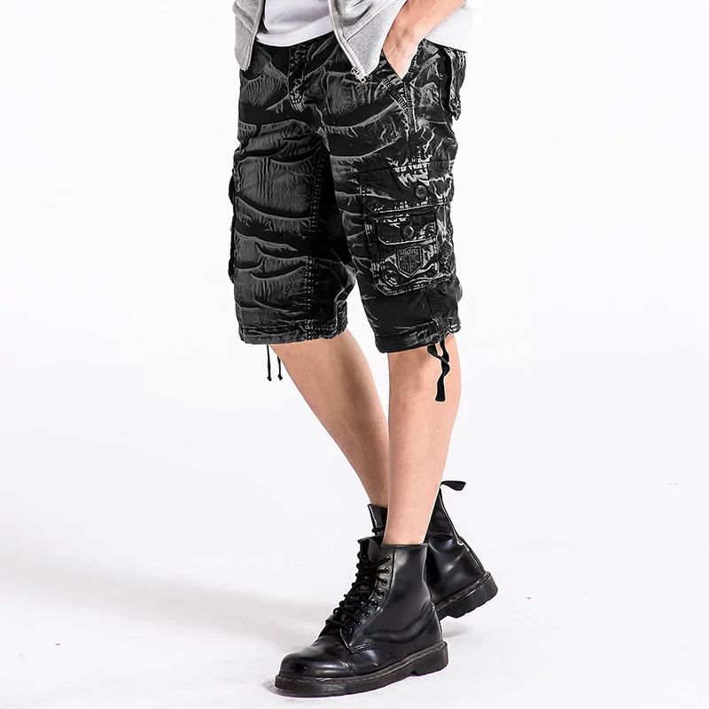 Мужские шорты-карго в стиле милитари, новые брендовые армейские шорты, хлопковые Свободные повседневные короткие штаны, большие размеры 30-40 1fh - Цвет: Black