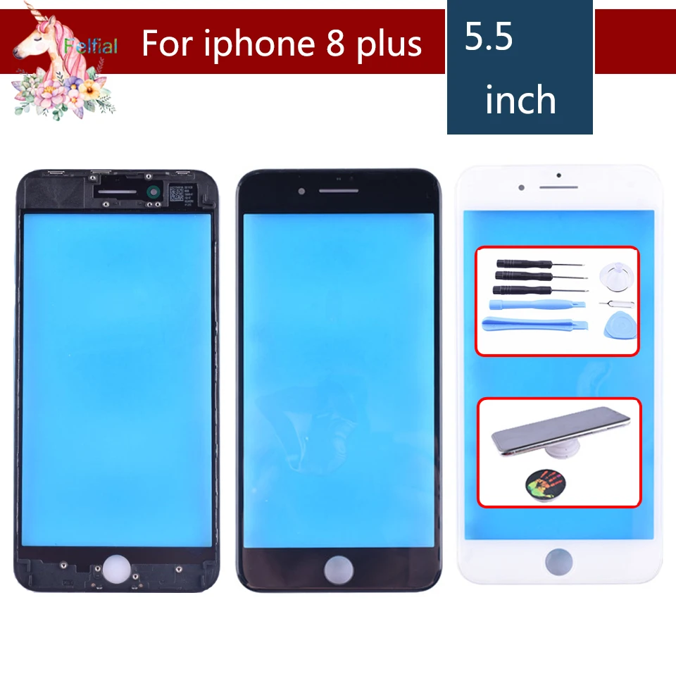 For iPhone 8 PLUS Touch Screen Digitizer Lens Front glass LCD panel with frame bezel for iphone8p External GLASS Replacement | Мобильные