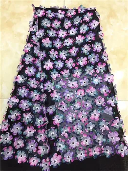 

Multicolor African beads Lace Fabric 3D Flowers French Net Lace Fabric 2019 High Quality Nigerian Lace Fabrics For Wedding