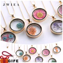 Collar de flores de cristal dorado redondo planta de flores personalizado Bff mejor amigo colgante graduación regalo personalizado Jwelry para mujeres(China)