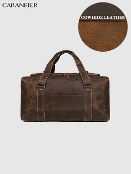 

CARANFIER Mens Travel Bags Crazy Horse Genuine Cowhide Leather Leisure Multi-function Large Capacity Business Luggage Duffle Bag
