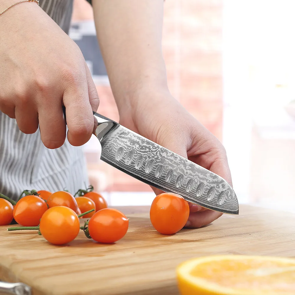 SUNNECKO 5 дюймов Santoku кухонный нож японский Damscus VG10 стальное лезвие бритвы острый G10 Ручка Мясо Фрукты резки кухонные ножи