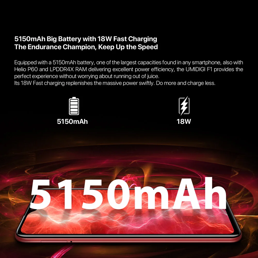 UMIDIGI F1 Play 6.3inch FHD+ 6GB+64GB 48MP Android 9.0 Helio P60 Octa Core 5150mAh 18W OTG NFC 4G Unlocked Smartphone
