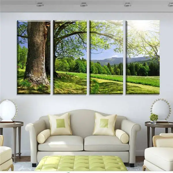 Картина 4 шт Горячая продажа зеленое дерево Современный домашний декор для стен