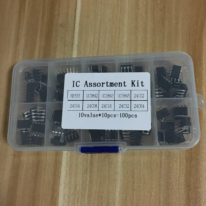 Набор DIP IC 100 шт./лот общего назначения NE555 UC3842 UC3843 UC3845 24C02 24C04 24C08 24C16 24C32 24C64 каждый 10