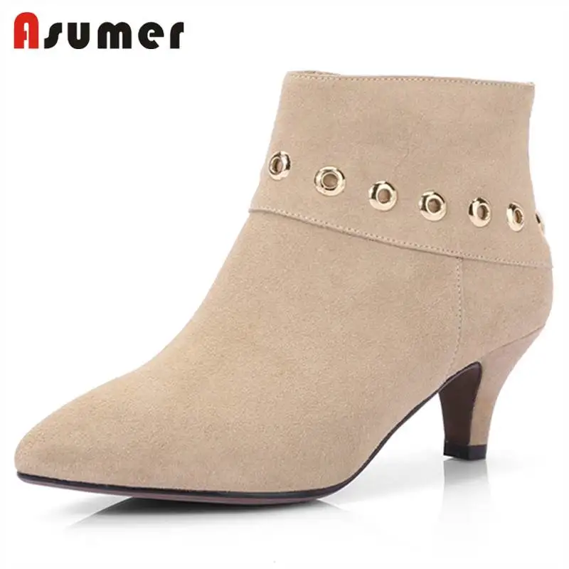 Décoration Métal Daim 2018 Bottes Vache Asumer Hauts Nouvelle marron Pointu gris Bout Cheville Mode Apricot En Zipper Talons Mince noir Cuir edoQrCxBW