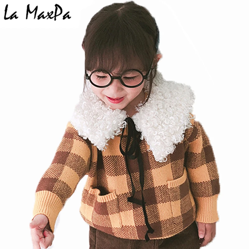 

2018 New Autumn Winter Boys Sweater Children's Clothing pullover Sweater Turn-down Collar Plaid Loose 24M Baby Tops 3518