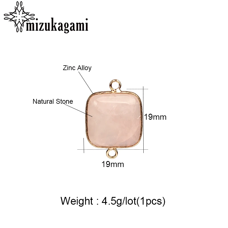 19 мм подвески из природного камня кулон большой розовый плоский квадратный камень Соединитель с двумя отверстиями Плавающие Подвески для DIY ювелирных аксессуаров