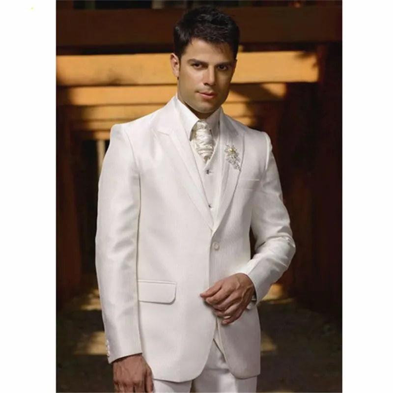 Мужские свадебные костюмы на заказ Homme мужская одежда костюм Женихи белый одна кнопка 2019 куртка + брюки галстук жилет