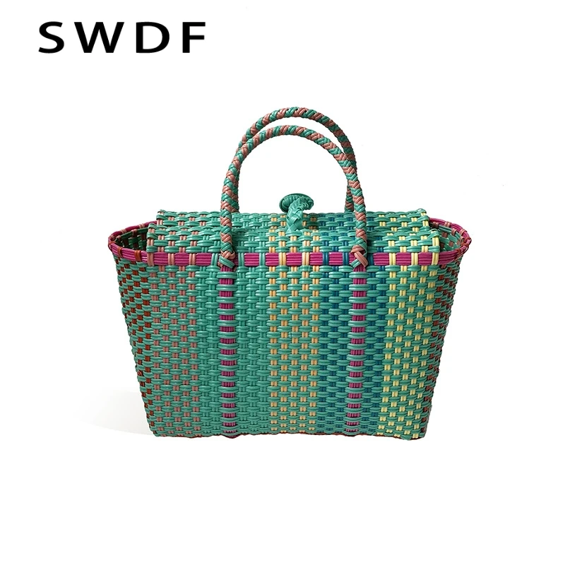 

SWDF Women's Handbag 2019 New Collision Color Storage Bag Plastic Luxury Designer Beach Bag Seaside Woven Bag Car Wallet Clutch