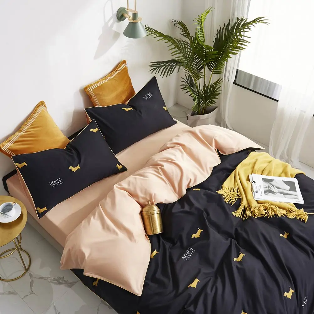 Простой набор постельного белья с серыми листьями в скандинавском стиле, постельное белье королевского размера, набор пододеяльников из египетского хлопка