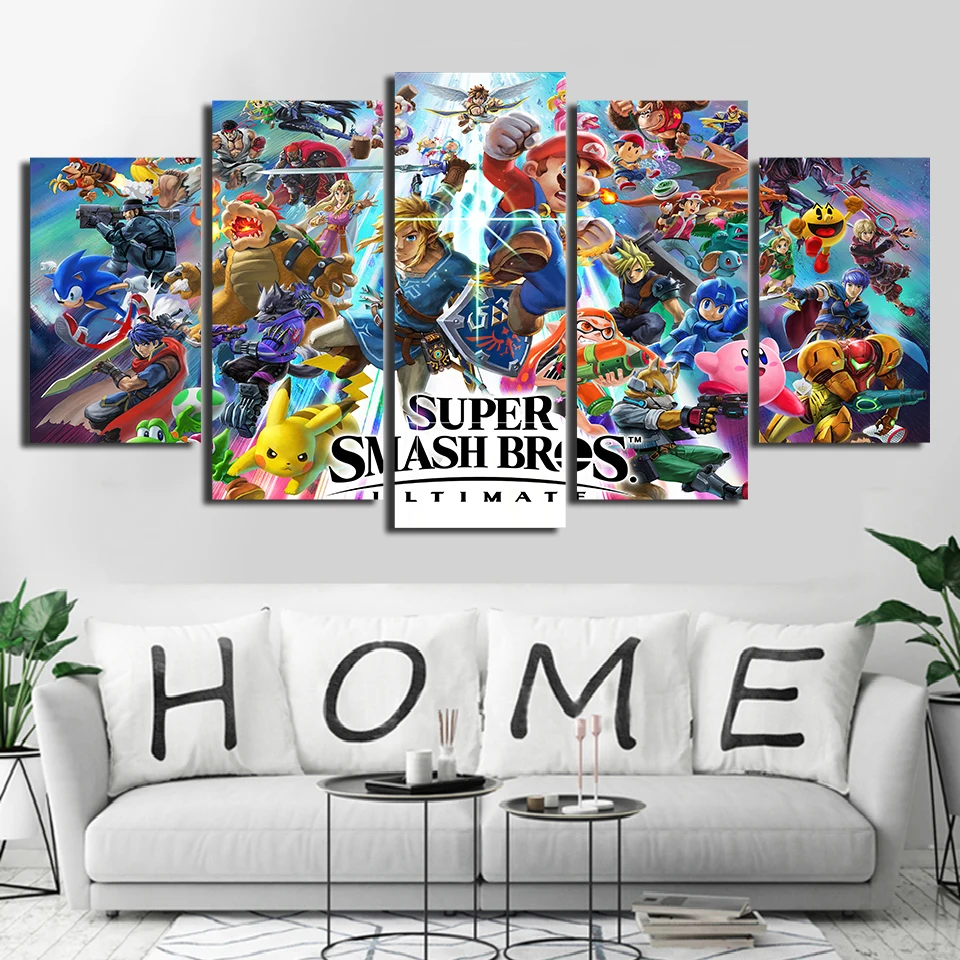 

Game Posters Modular Canvas Pictures 5 Pieces Super Smash Bros Ultimate Abstract Painting Printed Frame Art Kids Room Wall Decor