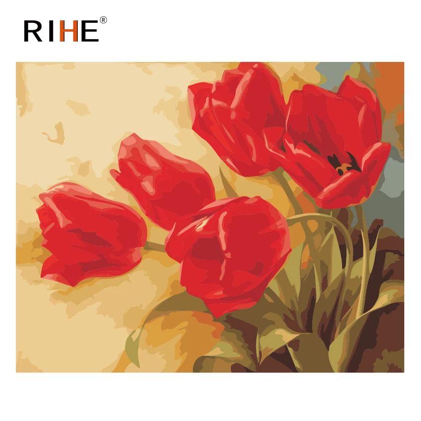 

RIHE Blossoming Tulip Diy Painting By Numbers Flower Oil Painting Cuadros Decoracion Acrylic Paint On Canvas Modern Wall Art