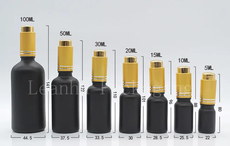 5ml 10ml 15ml 20ml 30ml 50ml 100ml black glass bottle with press dropper (1)