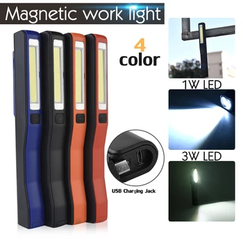 

COB LED Flashlight Rechargeable USB Magnetic Pen Light Torch Work Light For Camping Lanterna Tactical Night Light Built-in 14500