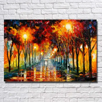 

Abstract Night Street View Hand Painted Large Wall Pictures for Living Room Decor Knife Pictures Oil on Canvas no Framed