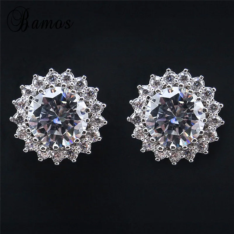 Bamos Сияющий белый ААА Цирконий круглый цветок титановая сталь серьги гвоздики для женщин винтажные серьги из нержавеющей стали подарок SMT1284