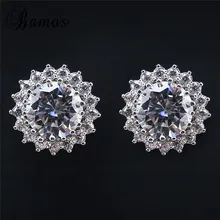 Bamos Сияющий белый ААА Цирконий круглый цветок титановая сталь серьги гвоздики для женщин винтажные серьги из нержавеющей стали подарок SMT1284