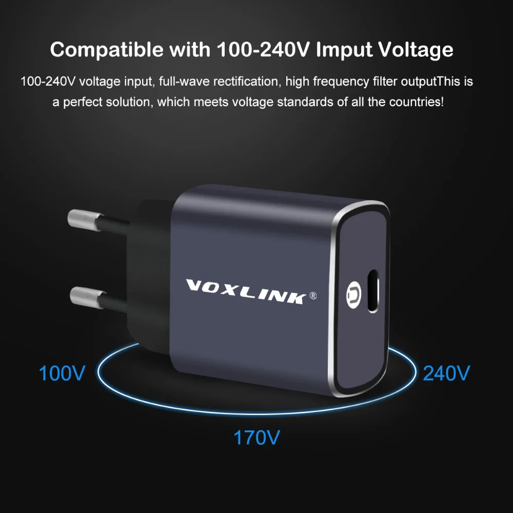 VOXLINK зарядное устройство типа c Быстрая зарядка PD 18 Вт 3,0 USB-C настенное/дорожное зарядное устройство Быстрая зарядка для мобильных телефонов для samsung S9 Xiaomi huawei