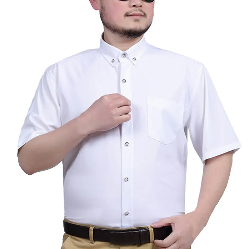 MFERLIER летние рубашки мужские 5XL 6XL 7XL 8XL хлопок бюст 149 см с коротким рукавом Свободные Большие размеры повседневные мужские рубашки 5 видов цветов - Цвет: Белый