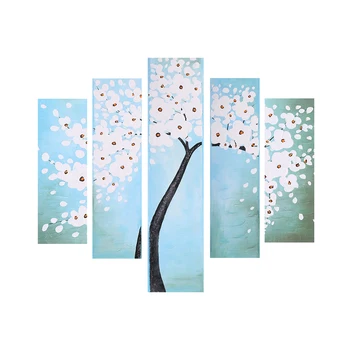 

5-Panel Paintings Waterproof 3D Hand-Painted Oil Painting Abstract Flower Tree Canvas Picture Wall Art Decoration Accessories
