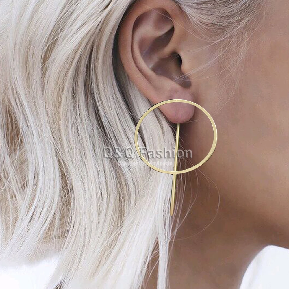 

Blogger Celebrity 1Pair Hoop Threader Pull thru through Ear Studs Earrings Jewelry Runway Catwalk Gold Silver 2 Colors