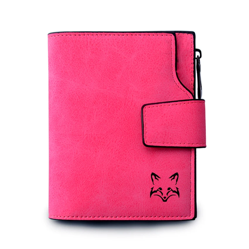 

Cute Fox Face Head Engraved Wallet Women Small Coin Pocket purse Money Clutch female Purse Card Holders Hasp Short Wallet