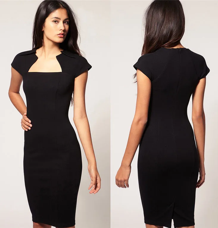 Woman Sheath Summer Dress Casual Office Lady Work Wear Formal Pencil Woman Sheath Summer Dress Casual Office Lady Work Wear Formal Pencil Y Celebrity Slim Vestidos Black White In Dresses From Women S Clothing