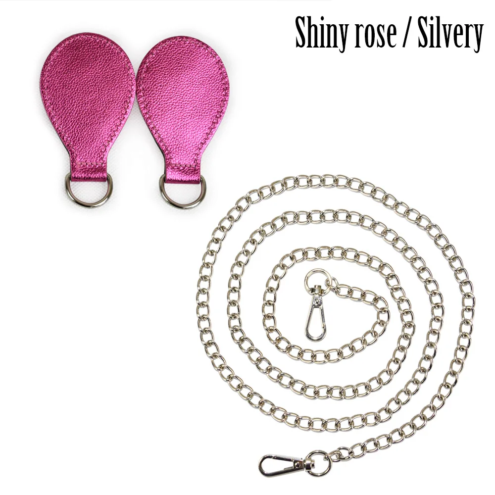 Shiny rose silvery Tanqu длинные серебристые Наплечные цепи ремень взаимозаменяемые красочные блестящие ПУ падение форма конец крепления для Obag Obasket - Цвет: Shiny rose silvery