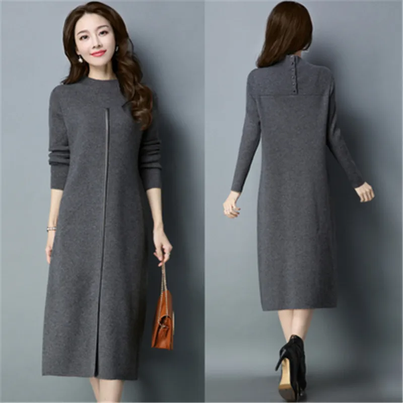 

2019 NEW Autumn Winter Knitted Sweater Dress Women Elegant Long Sleeve Slim Plus Size Pullover Bodycon Sweater Long Dresses X23