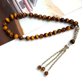 

Natural Tiger's eye precious stone 33 Islamic Muslim Tasbih Prayer beads Rosary Misbaha bead for Famliy friend present gift