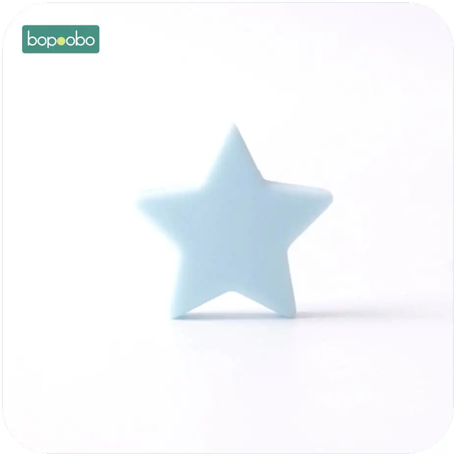 Bopoobo 10 шт., 23 мм, разноцветный силиконовый Прорезыватель со звездами, без бисфенола, сделай сам, аксессуары для детей, силиконовые бусины, Детские Прорезыватели, игрушка - Цвет: Candy Blue Star