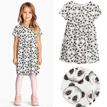 New Cute Panda Print Kids Baby Girls Clothing Dresses Princess Summer Brief Minions Short Sleeve Casual Dress 2 3 4 5 6 7 Year