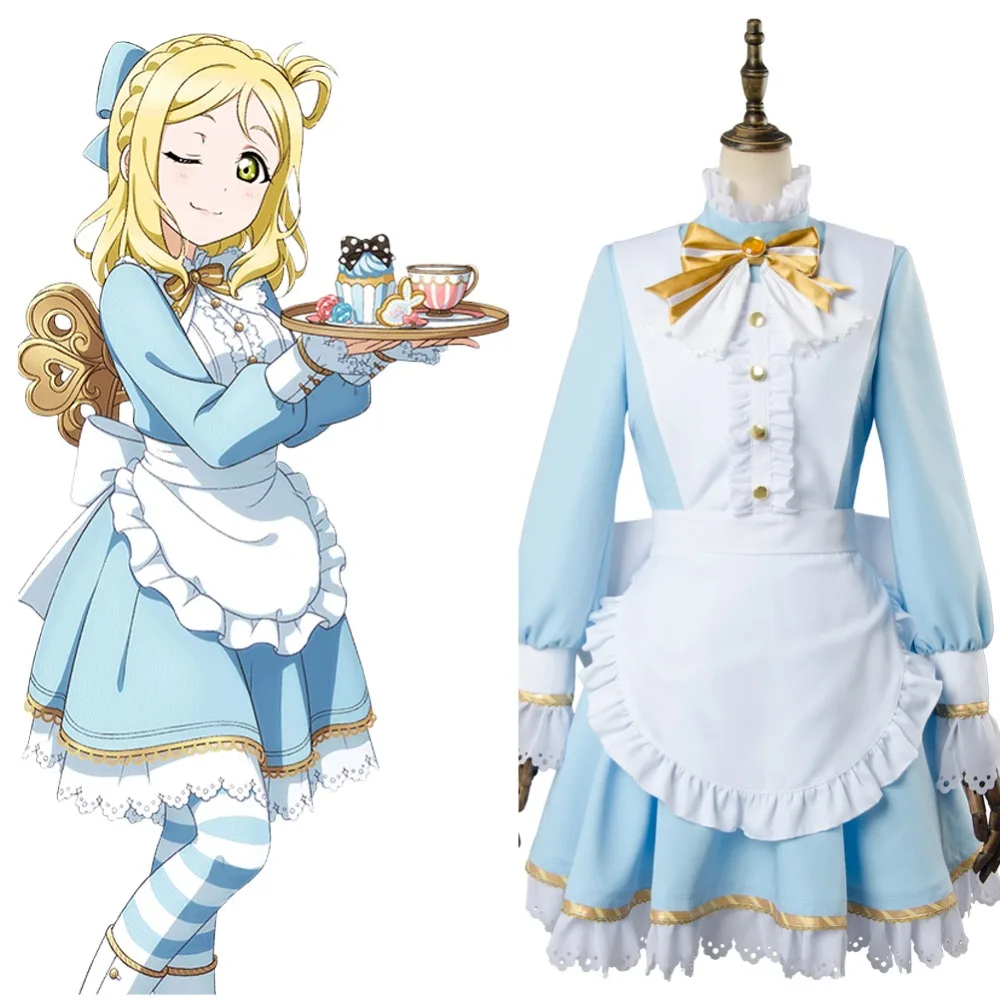 Love Live!Aqours Mari Ohara Wonderland Alice Ver Cosplay Costume Maid Suit Dress