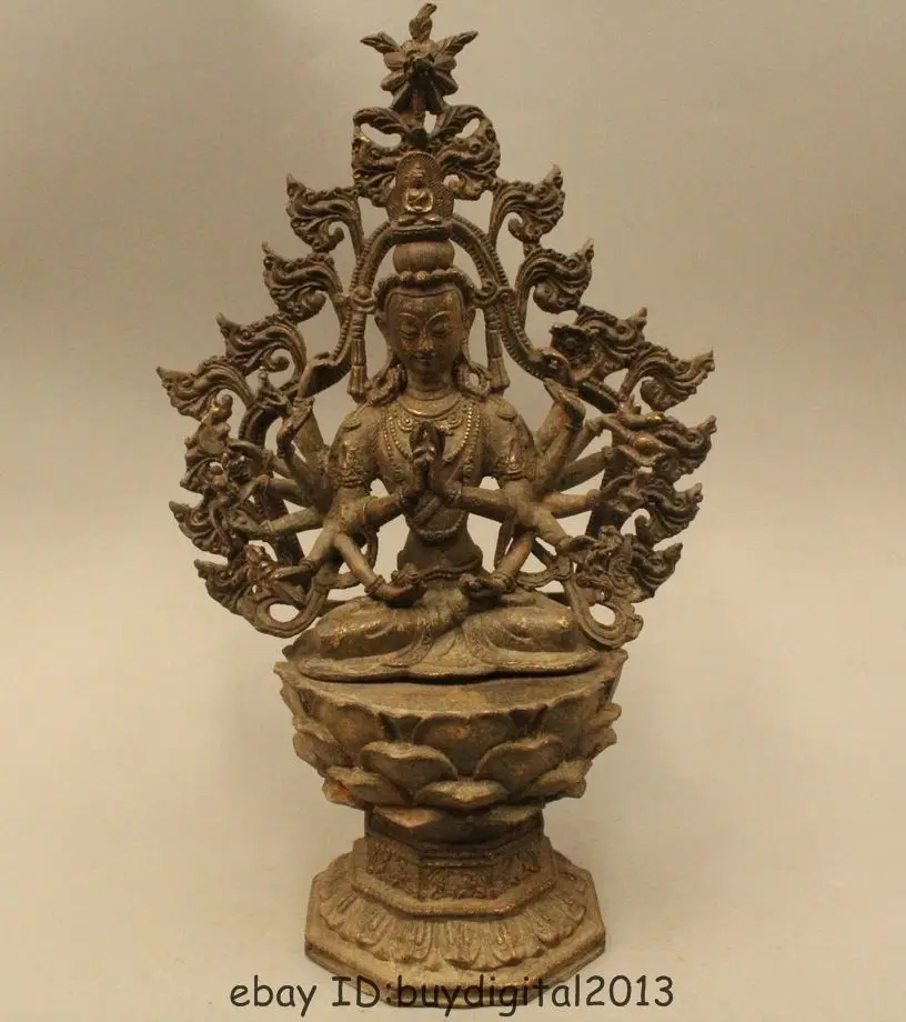 

DS 13" Tibet Buddhism Copper 1000 Arms Avalokiteshvara Of Goddess Statue Sculpture