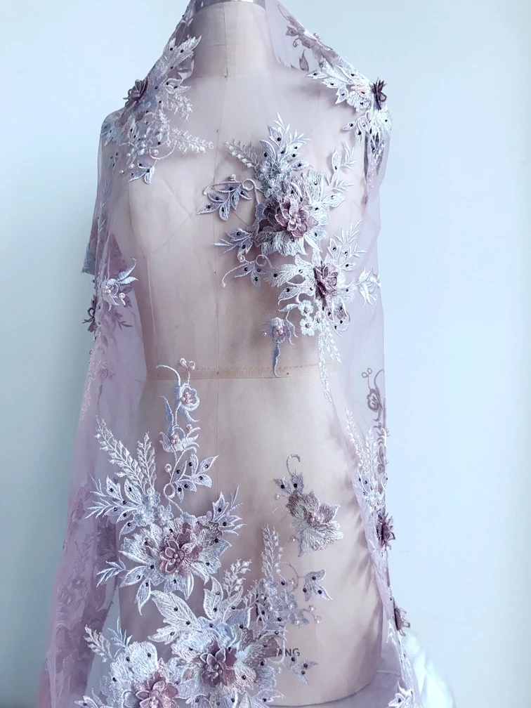 

Bead light purpleThree-dimensional Embroidered flowers are water soluble lace tulle fabrics width120cm