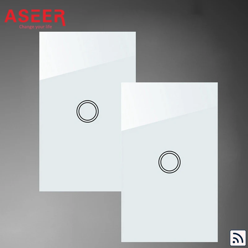 

ASEER,AU/US Standard 1 gang 2 way intermediate Light switches 1000W,White Crystal Glass double Touch switch SAA,AC110-240V