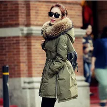 ENGAYI Women Big Fur Hooded Winter 80% White Duck Thick Warm Slim Down Coat Parka Female Long Jacket Outcoat Outerwear JM10