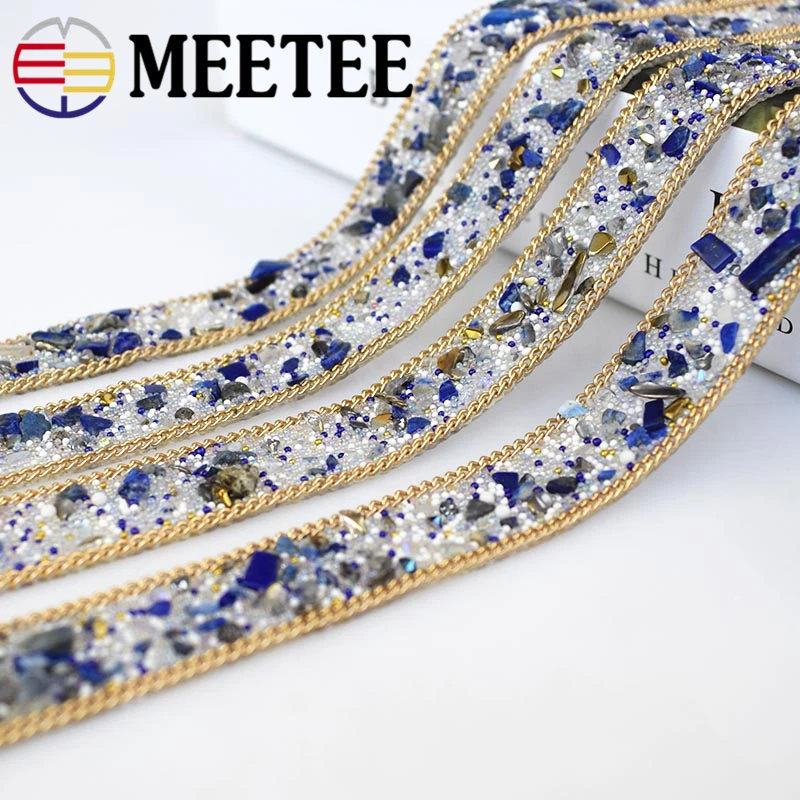 

2cm Width Pearl Beaded Lace Trim Mesh Fabric Hot Drilling Hand-sewing Rhinestone DIY Wedding Dress Lace Materials Appliques