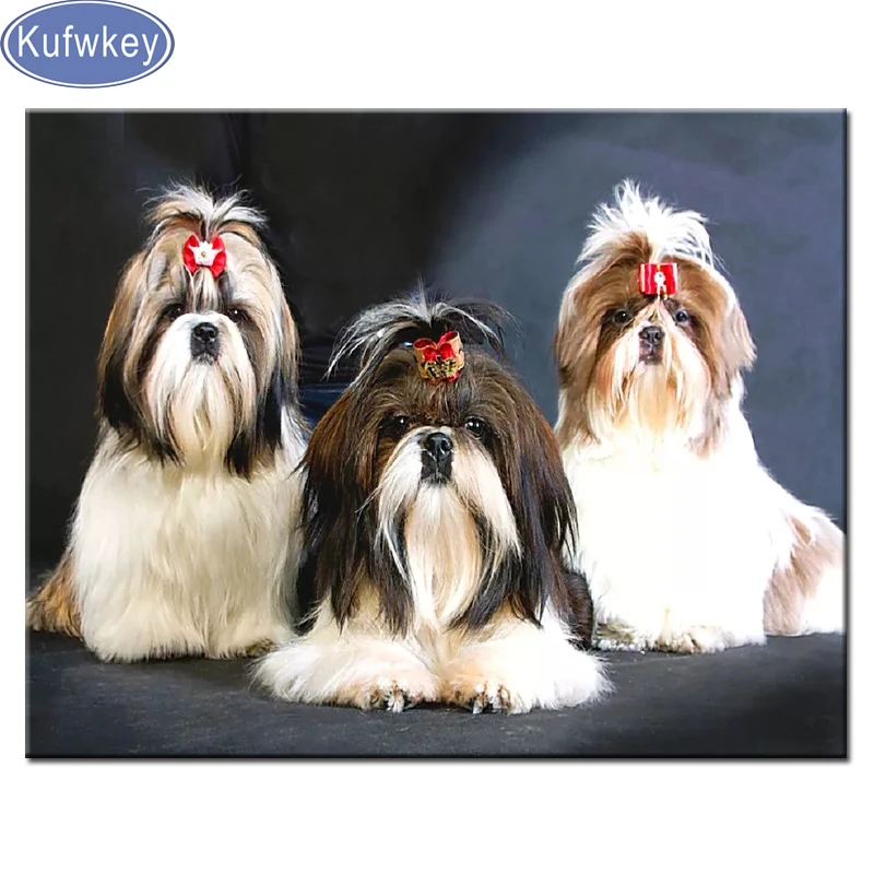 Алмазная картина с собаками shih tzu живопись рисунком из страз полная выкладка