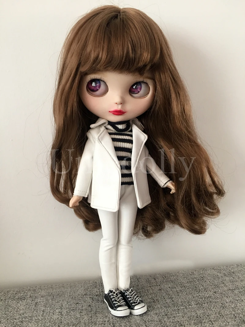 Крутая одежда из искусственной кожи 1/6 Blyth Doll брюки пальто Одежда для куклы-Барби водолазка свитер одежда аксессуары