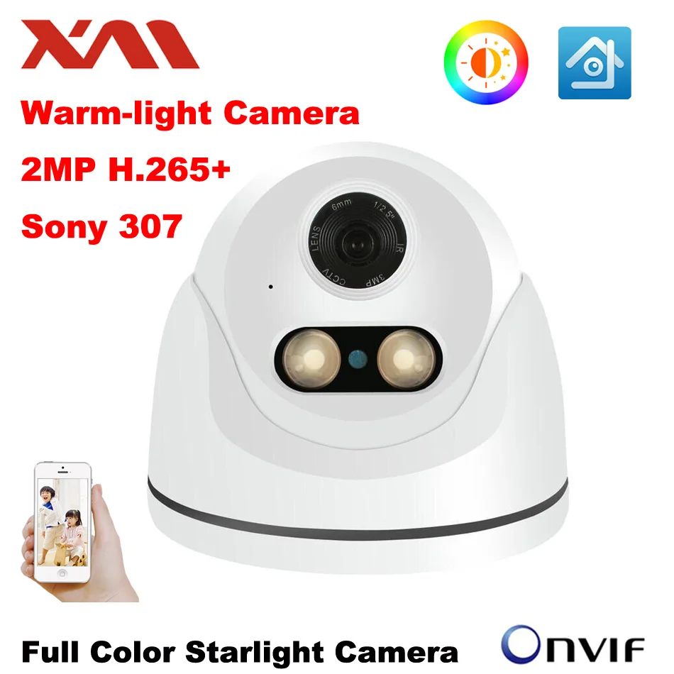

H.265+ Sony IMX307 Dome IP Camera Black Light 1080P Full Color 2 Lights indoor Netword camera Built-in audio XM